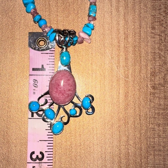 Turquoise & Rhodochrosite bead necklace with pendant by Jay King - Picture 12 of 14